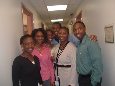 L-R: Jasmine McCaulley, LaMonica Davis, Aundrea Vereen, Elliott Tolbert, Dr. Hodge, and Kevon Rennie at Charter Oak Health Center in Hartford, Connecticut.